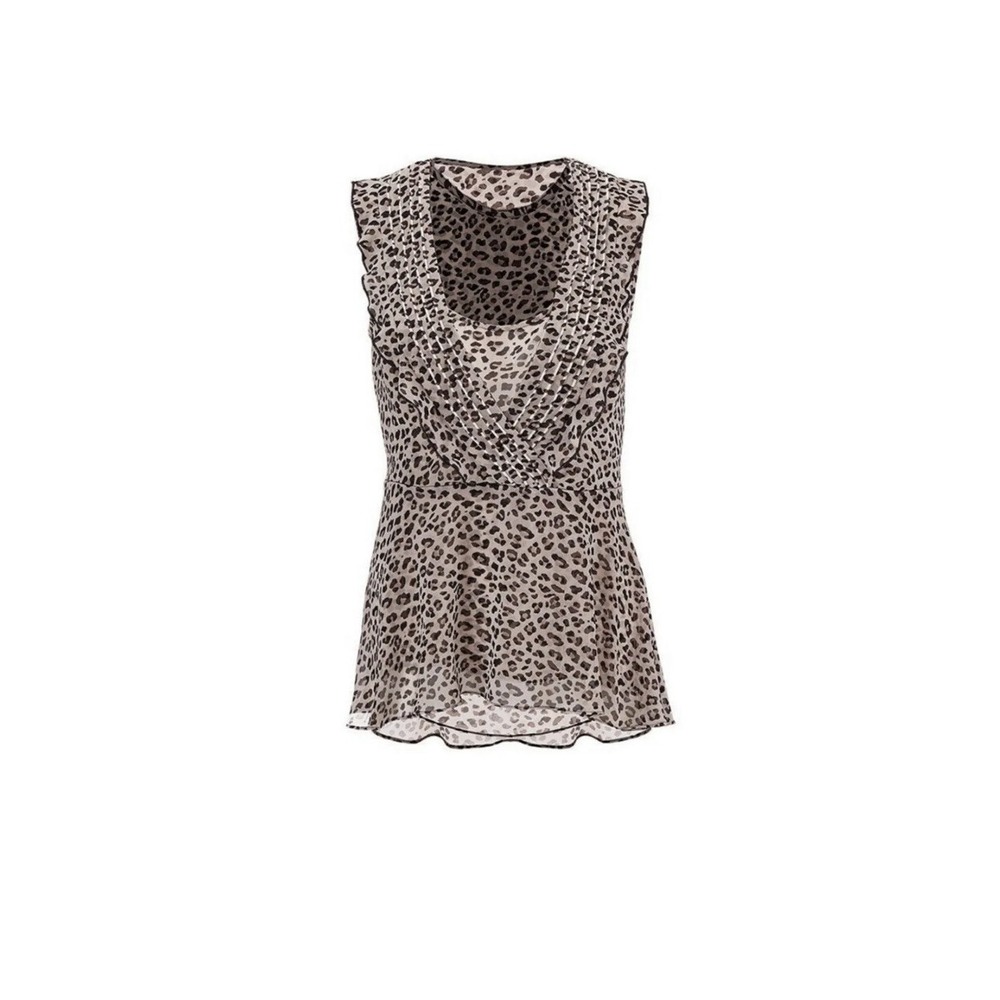 CAbi 3612 Flutter Blouse Cheetah Print Sleeveless Ruffle Top Small NWT
